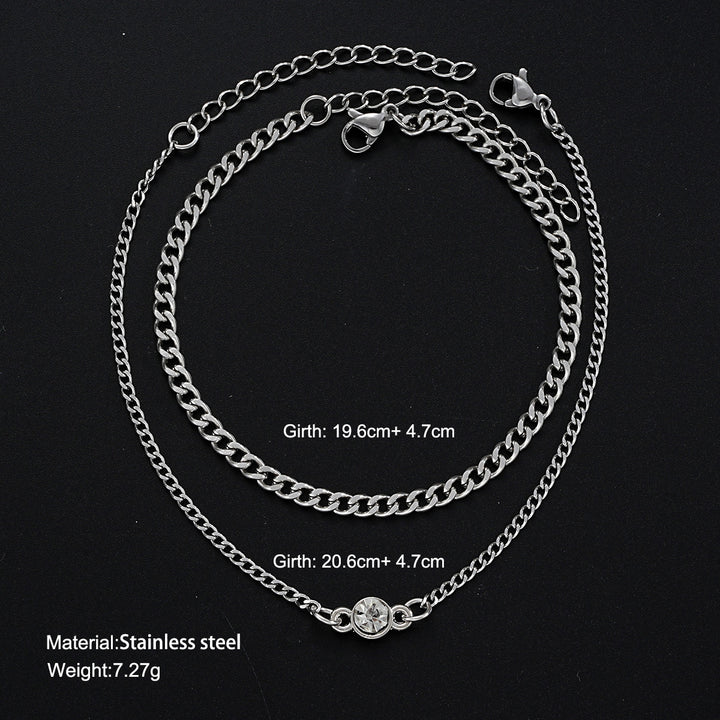 Minority Simple Round Diamond Chain Bracelet Hip Hop Cool Couple 2-piece Set