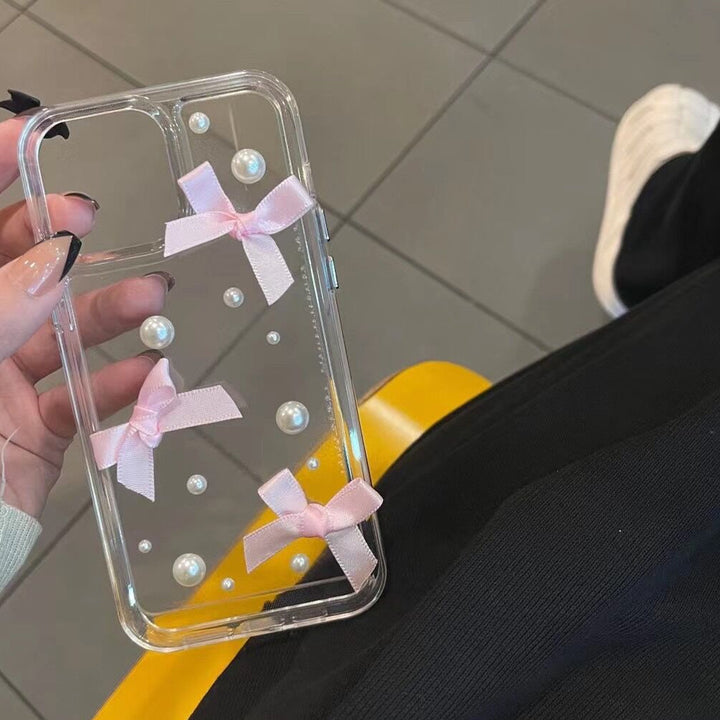 Transparent Three-dimensional Pearl Bow Phone Case Phone Case