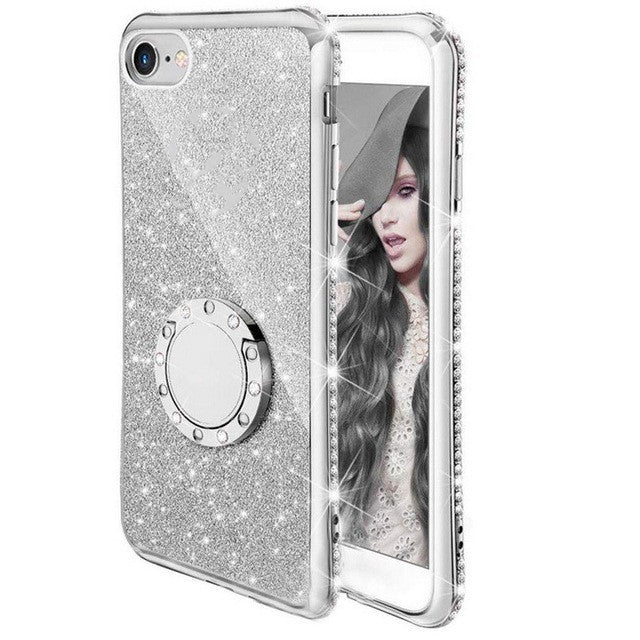 Suitable For Edge Drill Glitter Card Mobile Phone Case Bracket Ring Protector