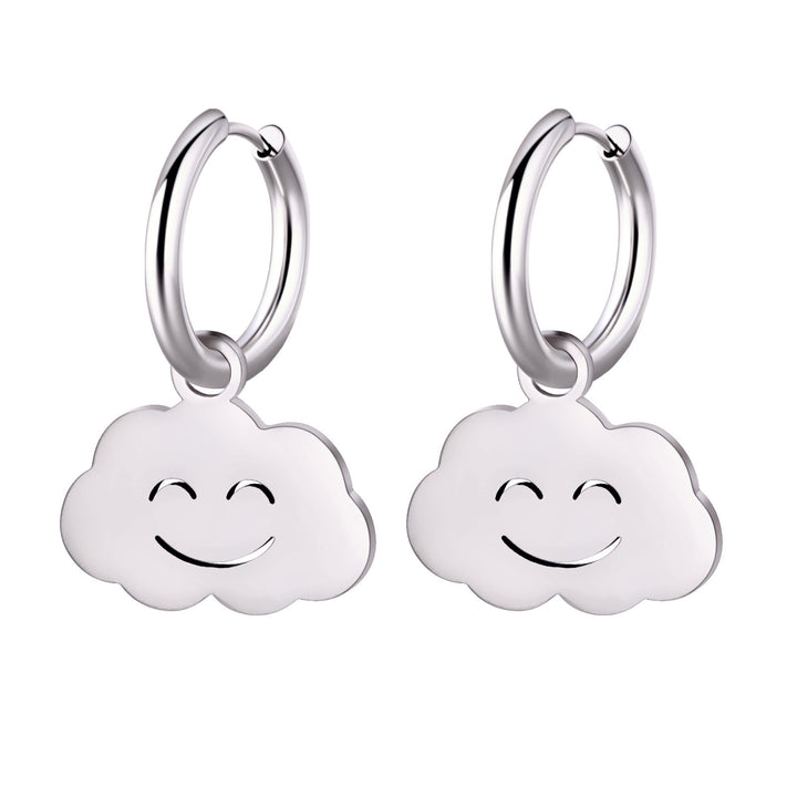 Cut Titanium Steel Cute Sweet Face Cloud Earrings