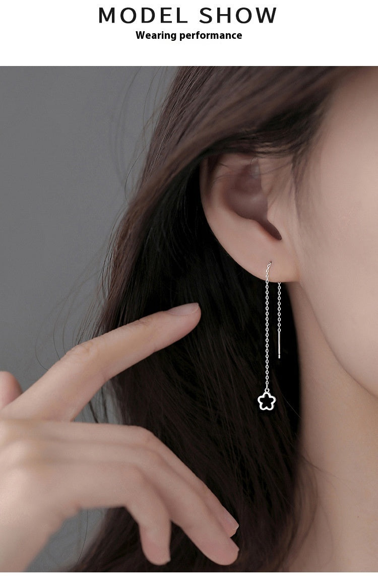 Hollow Flower Earrings Mori Style Simple Special-interest Design Temperament Long Tassel