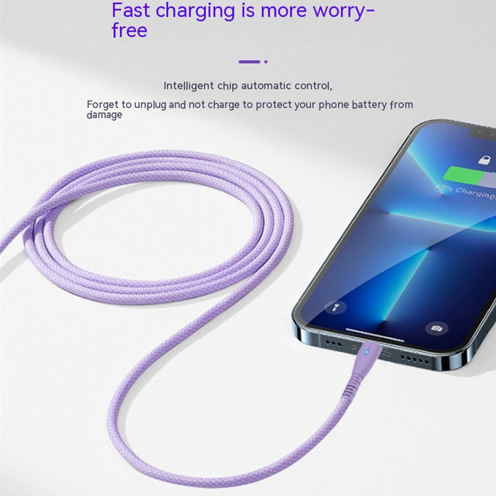 Quick Charge QC30 Charging Cable Nylon Braided Mobile Phone USB Cable With Indicator Light