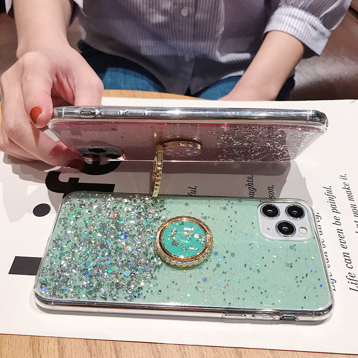 Compatible with Apple , Explosive Glitter Gradient Epoxy Phone Case 11ProMax Phone Case XR8Plus XS Max Ring Bracket