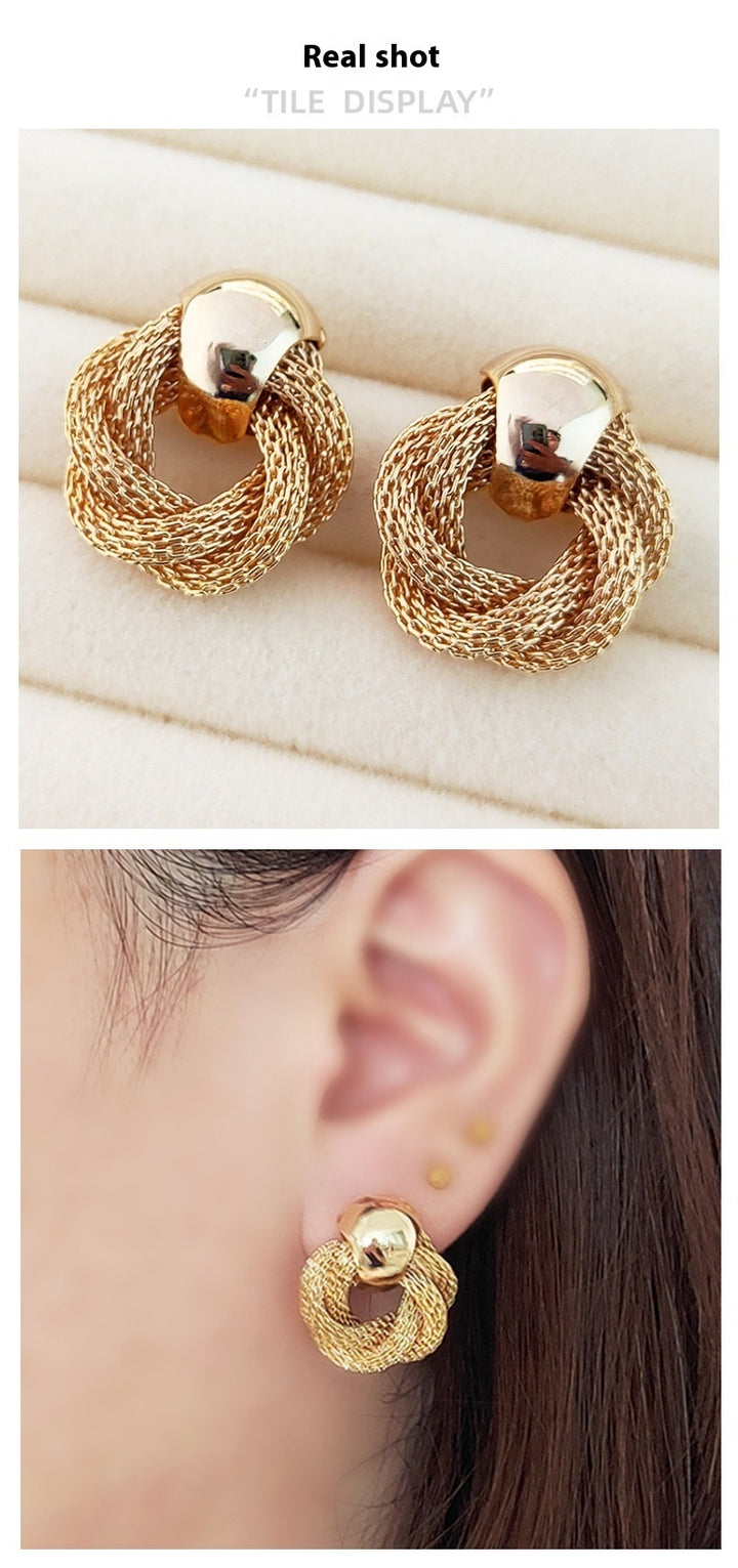 18K Real Gold Plating Classic Style Medieval Vintage Camellia Modeling All-match Fashion Earrings