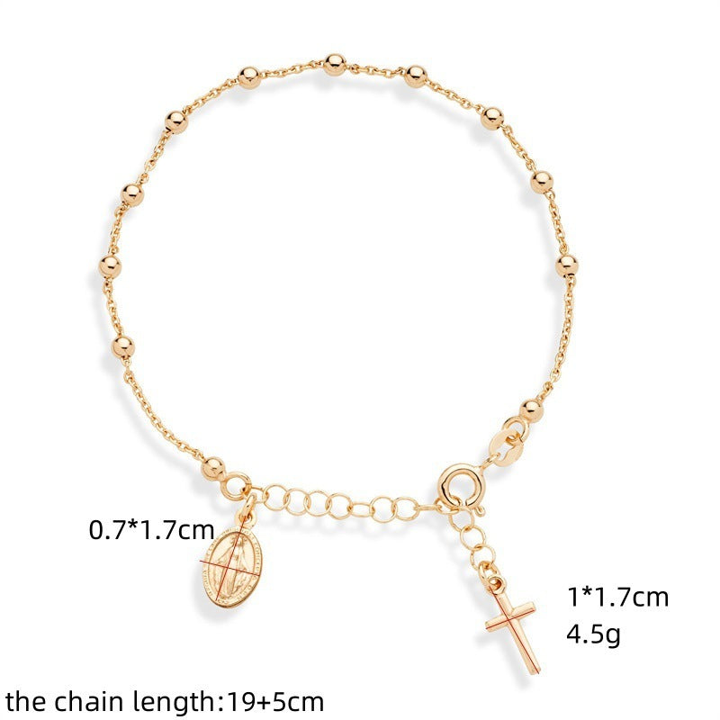 Simple Virgin Mary Clip Beads Adjustable Cross Bracelet