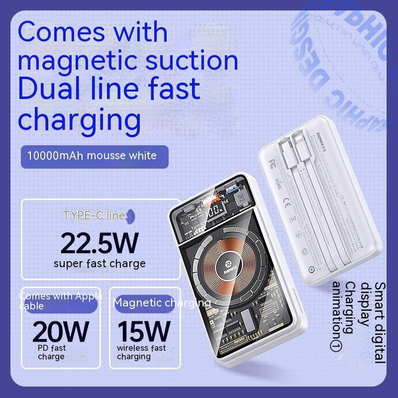 With Cable Magnetic Suction Wireless Charger Large Capacity Portable Power