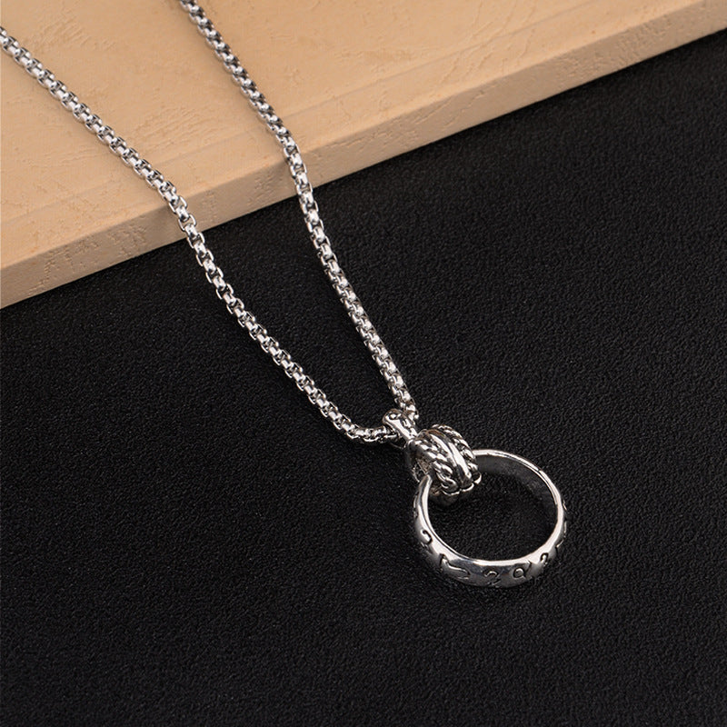 Six-Word Ring Necklace Titanium Steel Pendant Long Sweater Chain