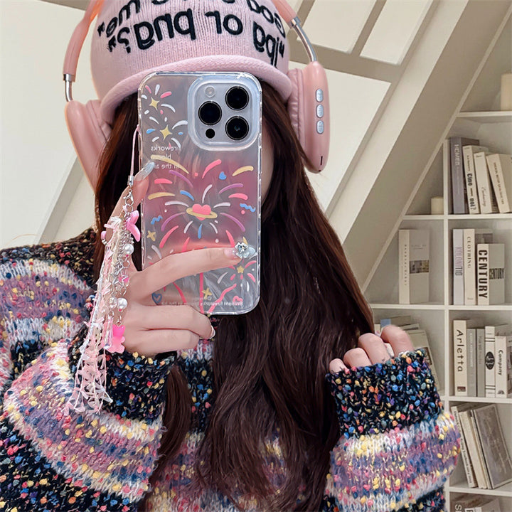 Double-layer Printed Feather Yarn Love Fireworks Phone Case