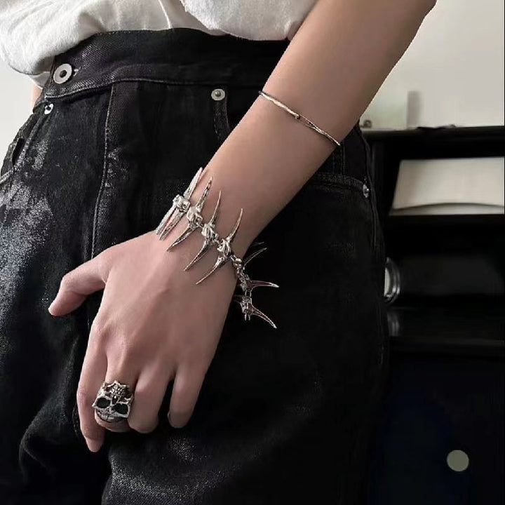 Couple Original Fashion Same Style Silver Thorn Horn Fishbone Bracelet