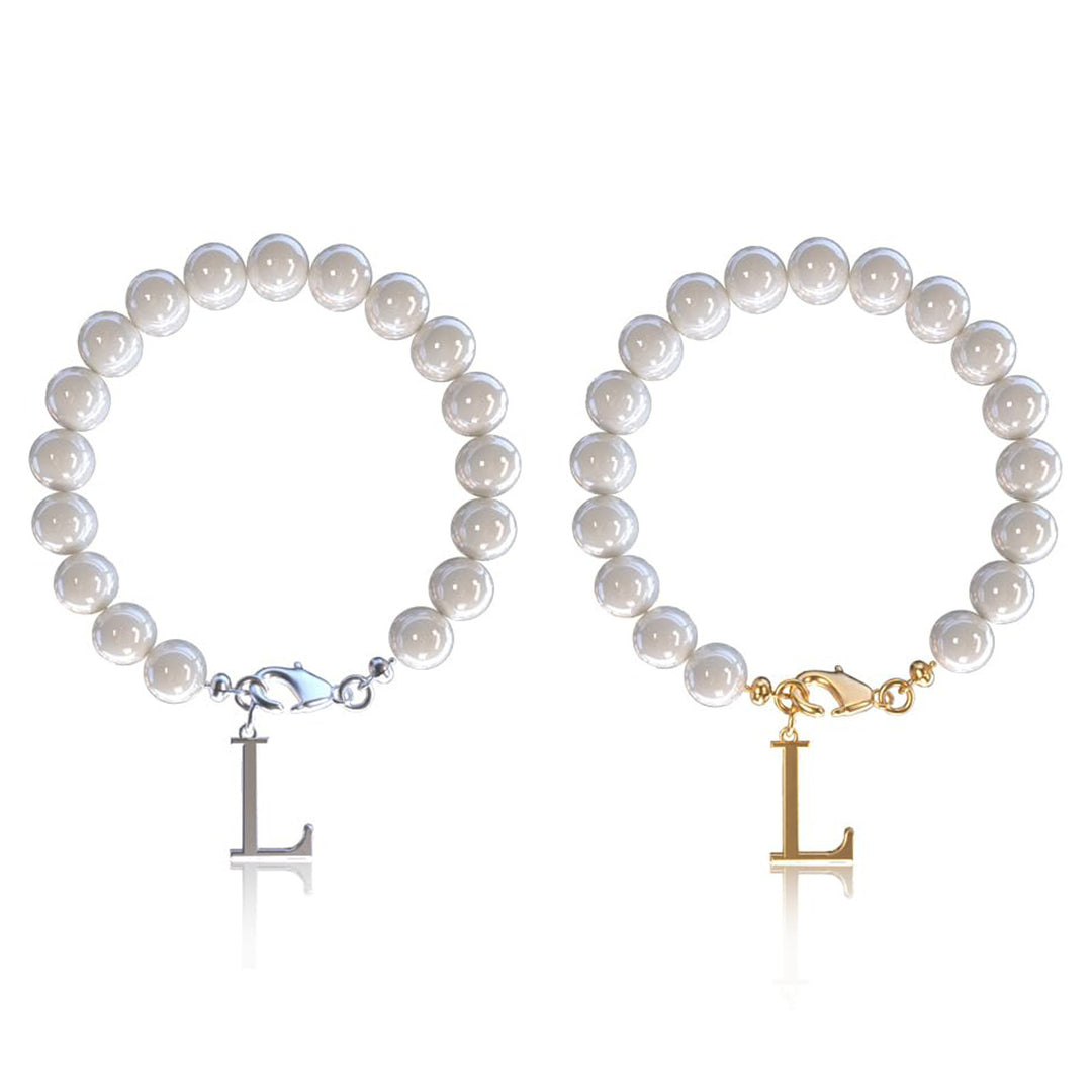 Letter Bracelet Suit Stainless Steel Stringed Pearls