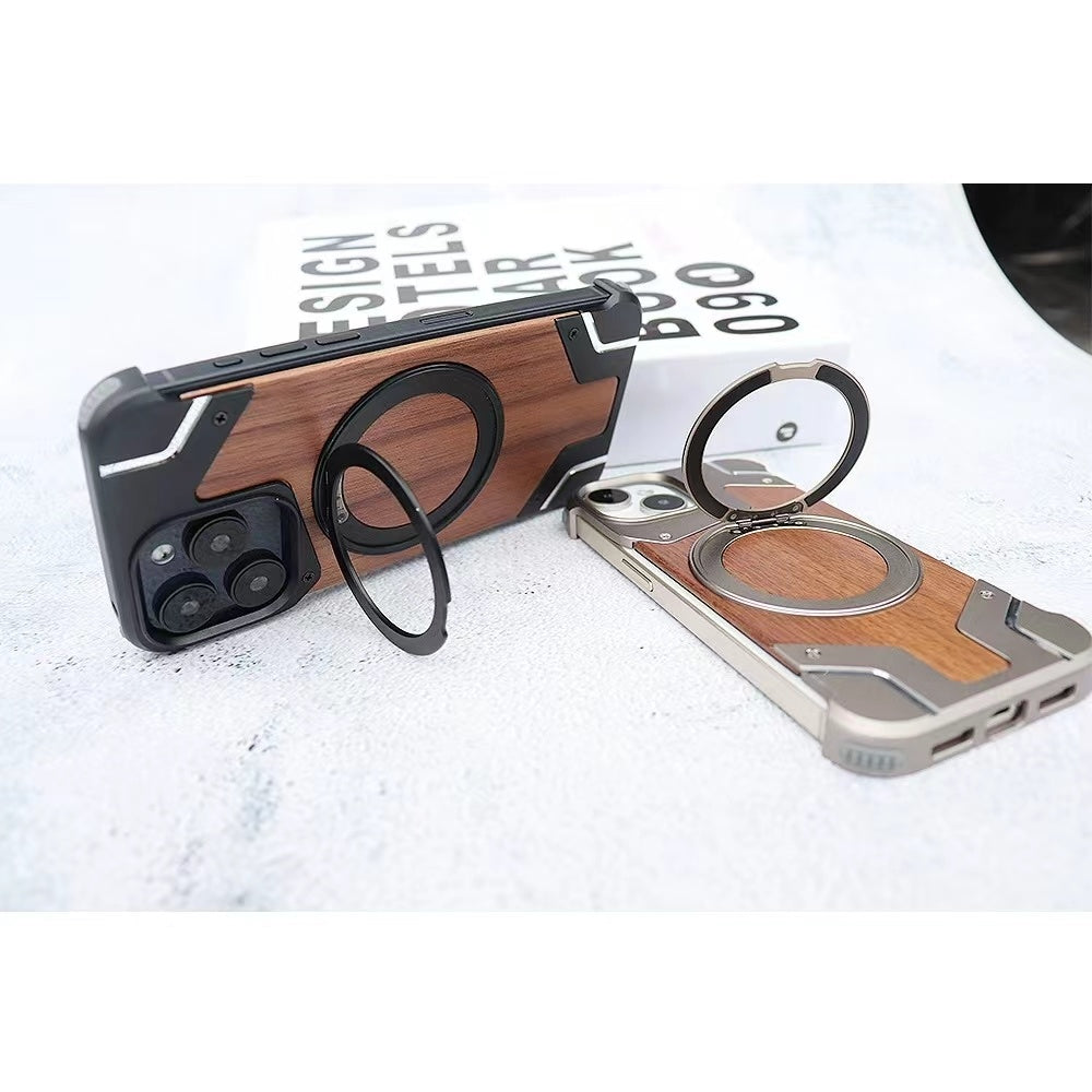 Wooden Metal Splicing Magnetic Frameless Phone Case