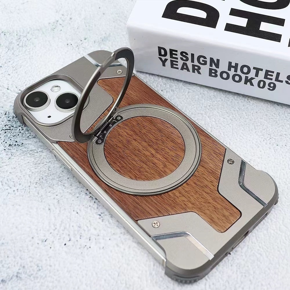 Wooden Metal Splicing Magnetic Frameless Phone Case