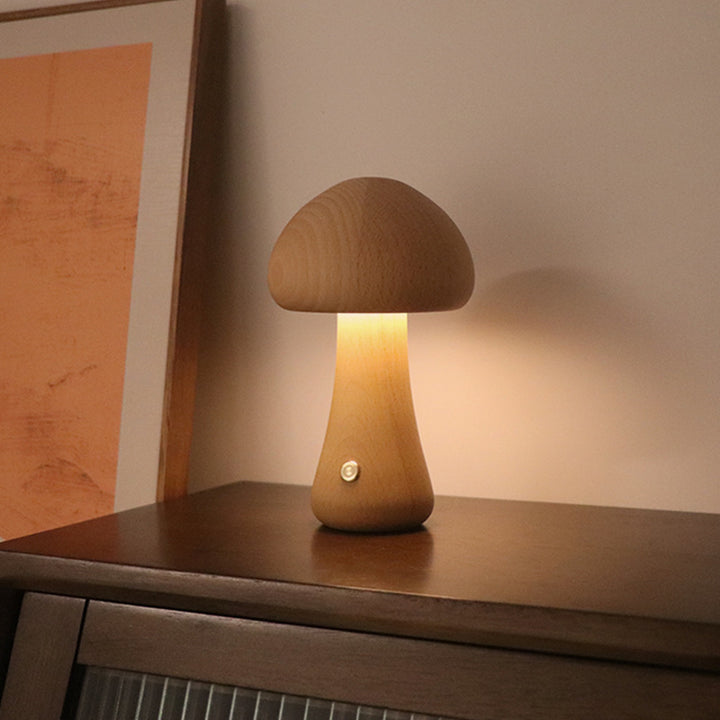 Ins Wooden Cute Mushroom LED Lumina de noapte cu comutator tactil lampă de noptieră pentru dormitor pentru copii camera pentru copii Lămpi de noapte decor acasă