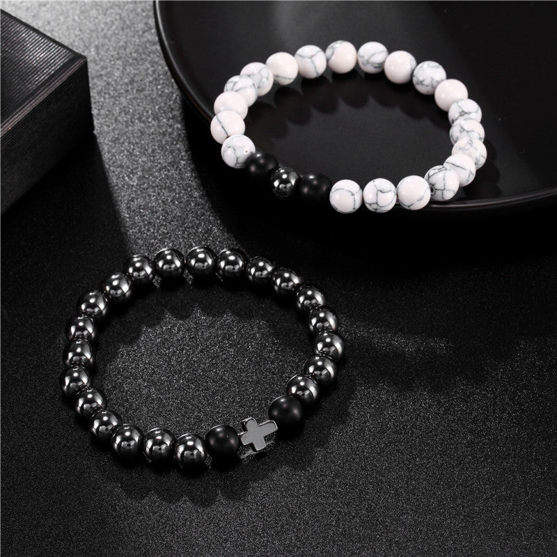 White-barked Pine Black Iron Bracelet Cross Elastic Two-piece Set