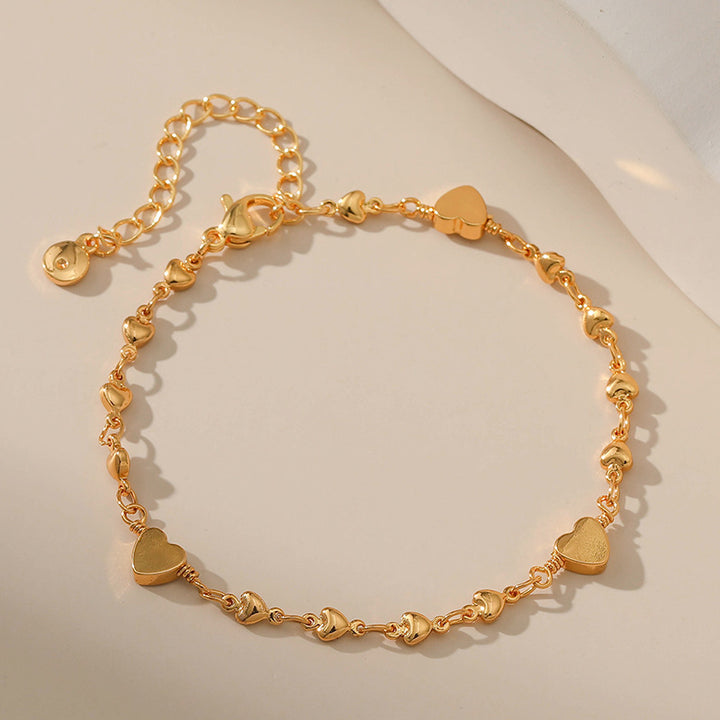 Copper Chain Sweet 18K Gold Plated Love Heart Accessories Bracelet