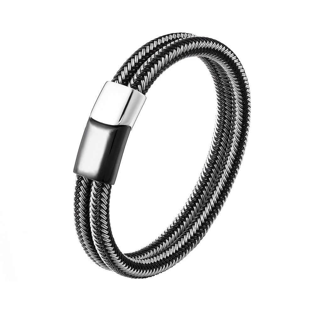 Men's Steel Wire Woven Stainless Steel Double Loop Bracelet