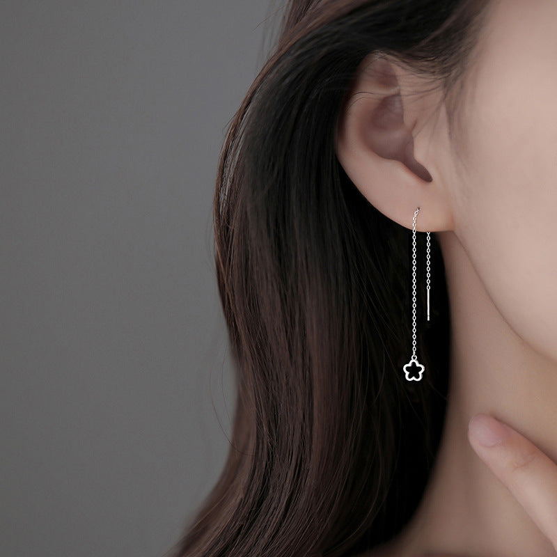 Hollow Flower Earrings Mori Style Simple Special-interest Design Temperament Long Tassel