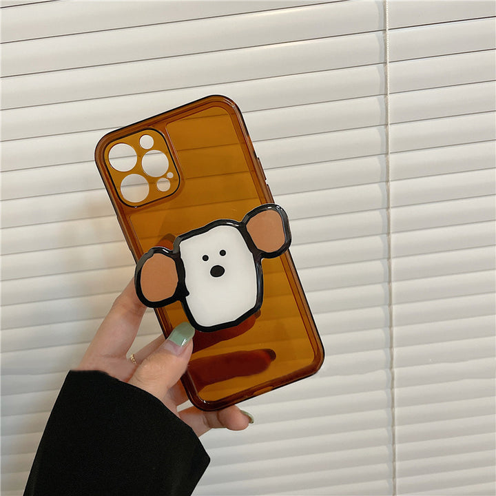 Cartoon Big Ear Dog Mobile Phone Case Tea Brown Bracket All-inclusive