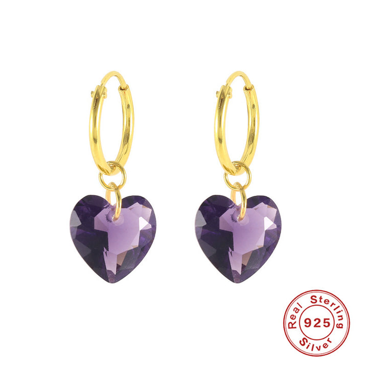 S925 Sterling Silver Heart-shaped Crystal Earrings