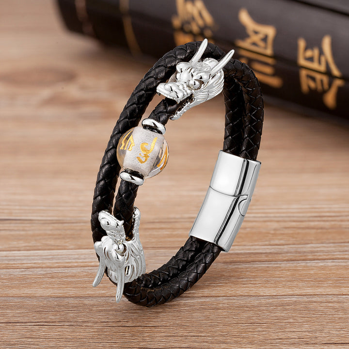 Fashion Double Layer Woven Leather String Chinese Faucet Bracelet