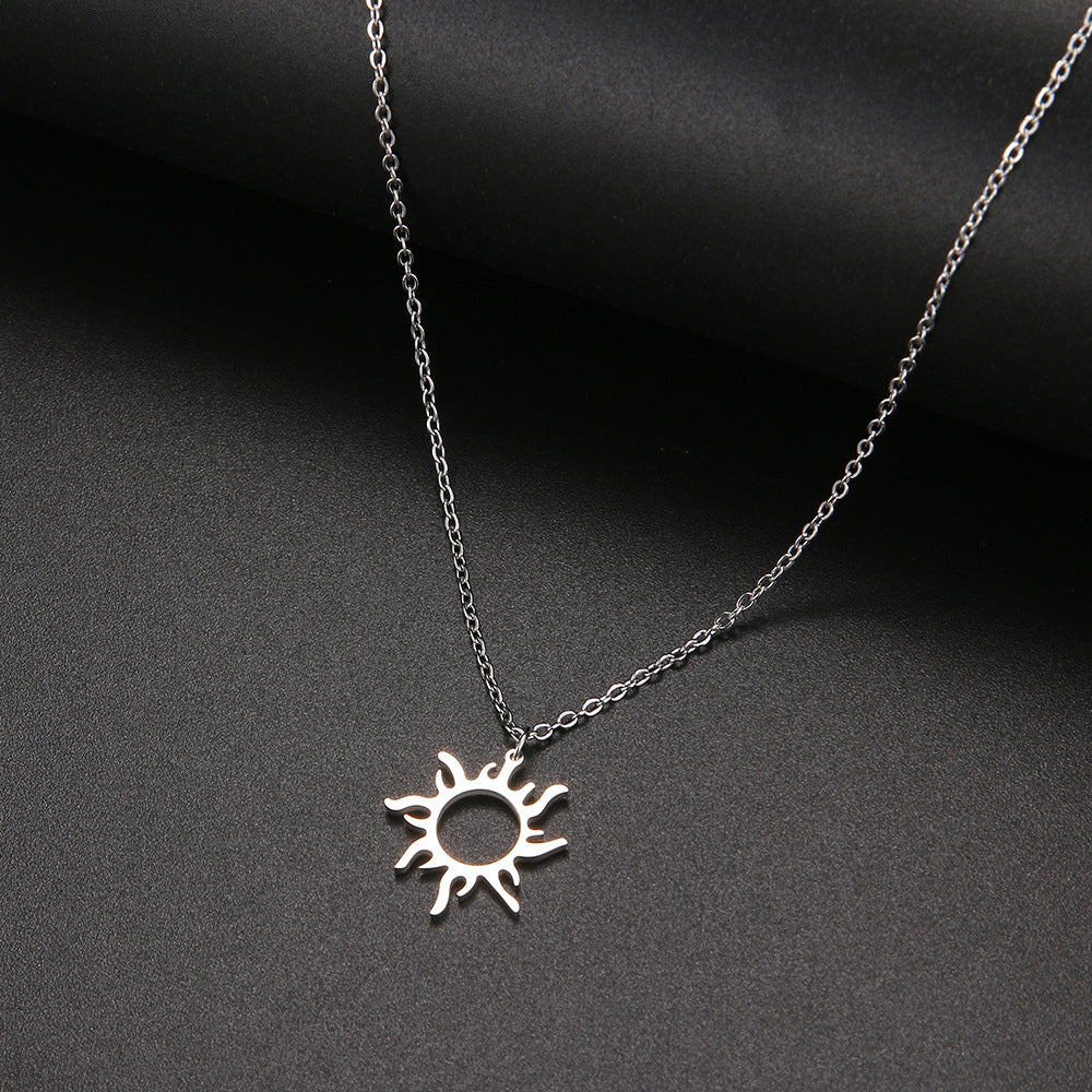 Titanium Steel Plating Ethnic Sun Totem Pendant Clavicle Necklace