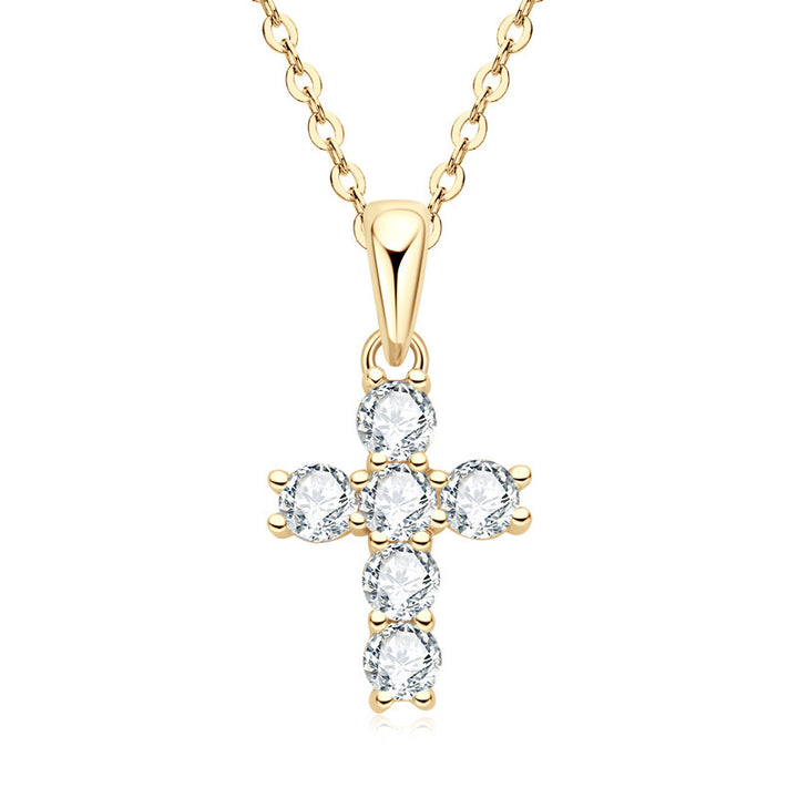 Ins Cross Diamond Necklace French Retro 925 Silver Pendant