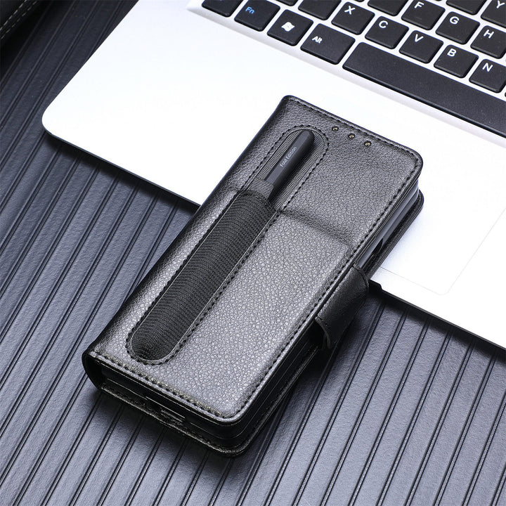 Leather Business Solid Color Pen Slot Pen Phone Case