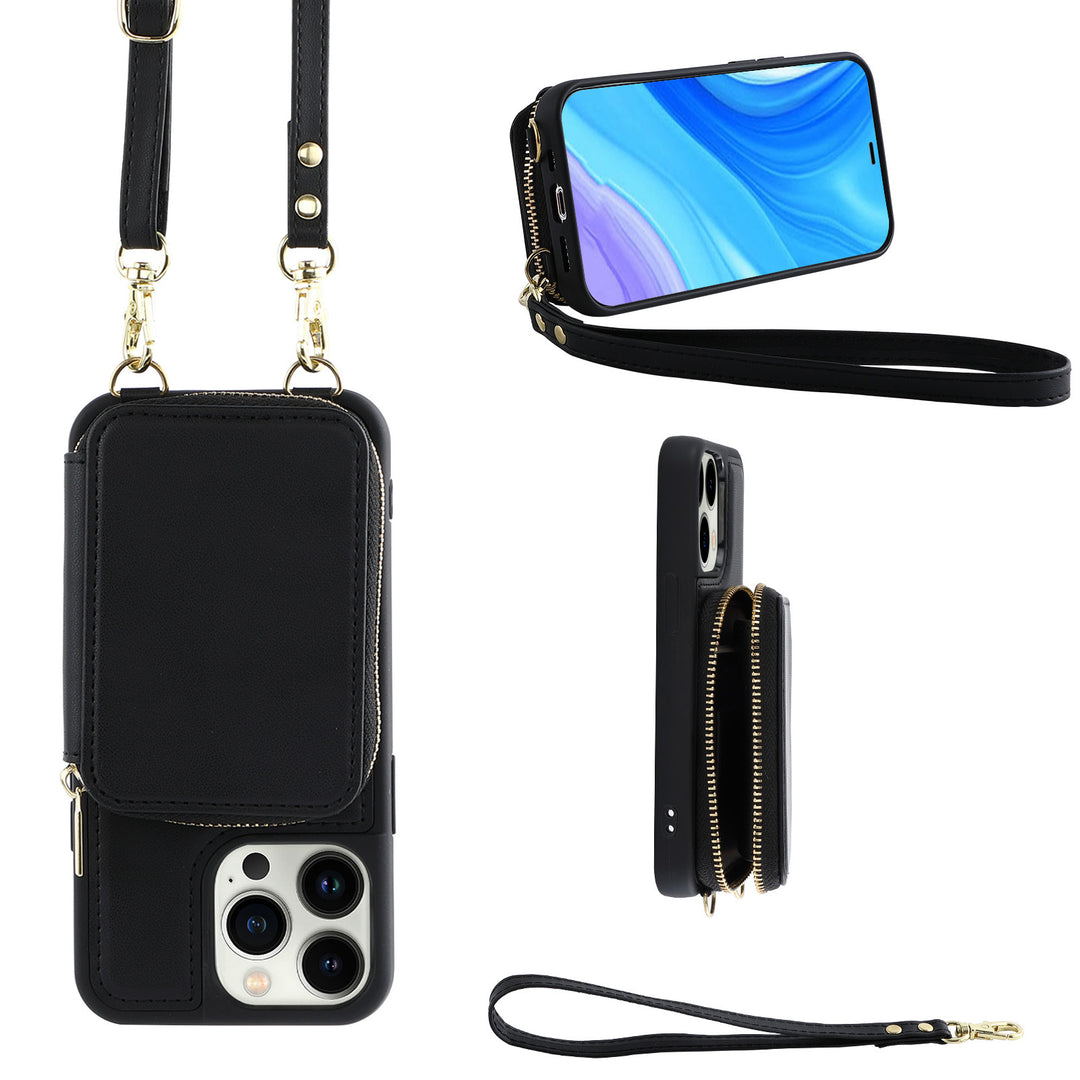 IPhone14pro Phone Case Crossbody Zipper Multifunctional Card Holder Wallet Type Applicable Protective Leather Case