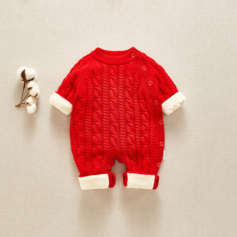 Newborn Baby Clothes Autumn And Winter Suit Plus Velvet One-piece Bottoming Shirt Tide