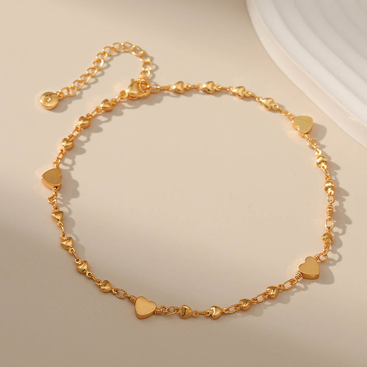 18K Real Gold Solid Heart Design Sweet And Versatile Anklet