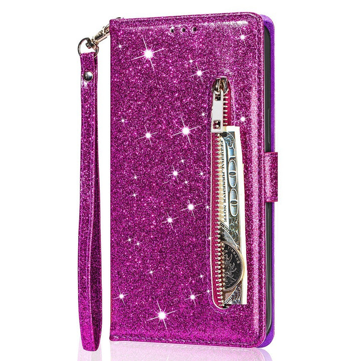 Zipper Mobile Phone Leather Case Flip Card