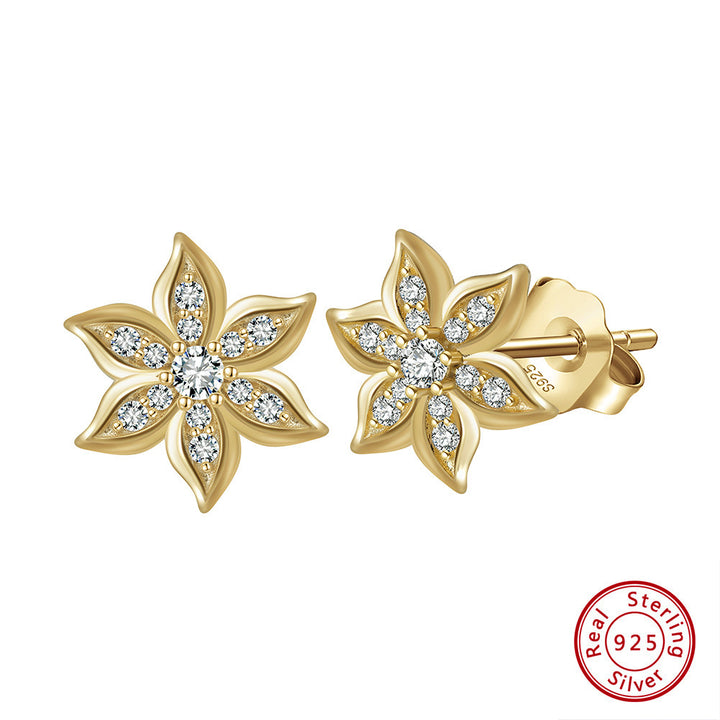 Women's Simple Retro Sterling Silver Flower Ear Studs