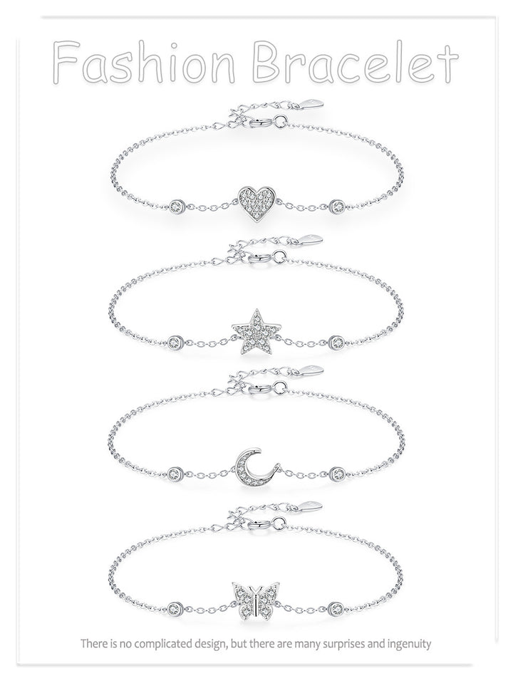 S925 Sterling Silver Sweet Loving Heart Butterfly Bracelet