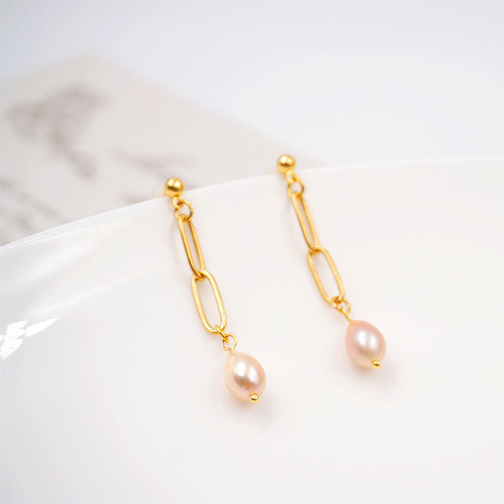 Vintage Simple Chain Pearl Earrings For Women