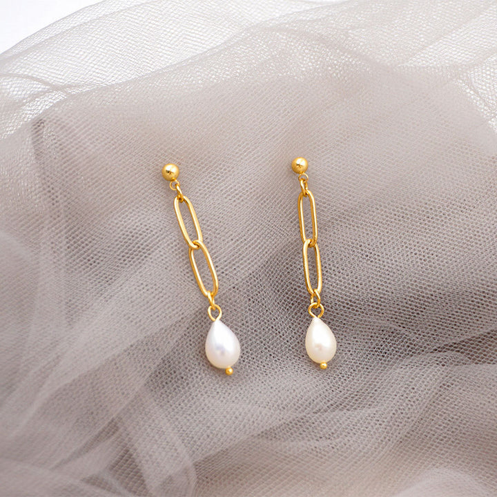 Vintage Simple Chain Pearl Earrings For Women