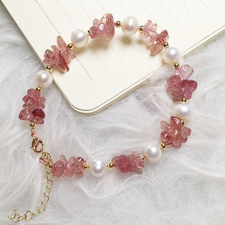 Natural Pigeon Blood Red Strawberry Quartz With Freshwater Pearl Bracelet