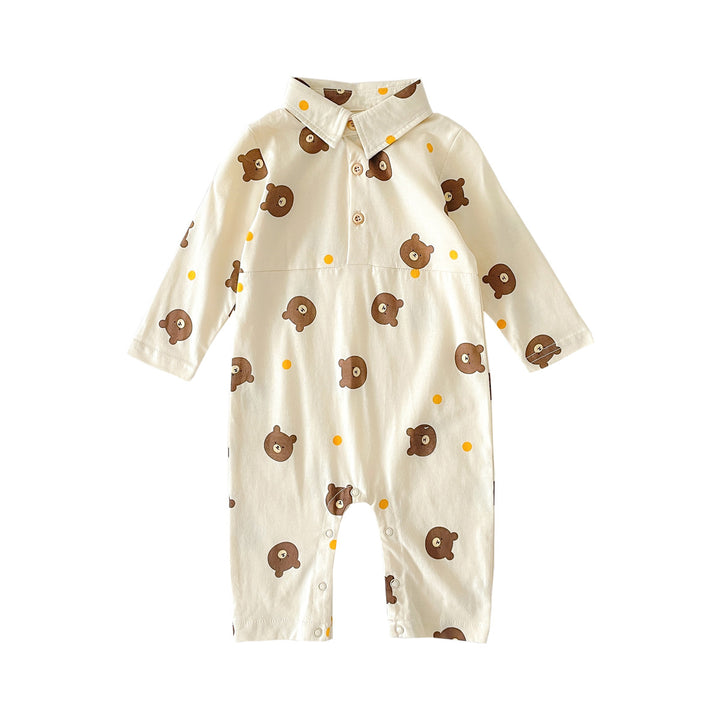 Baby onesie desen animat cu mânecă lungă bumbac