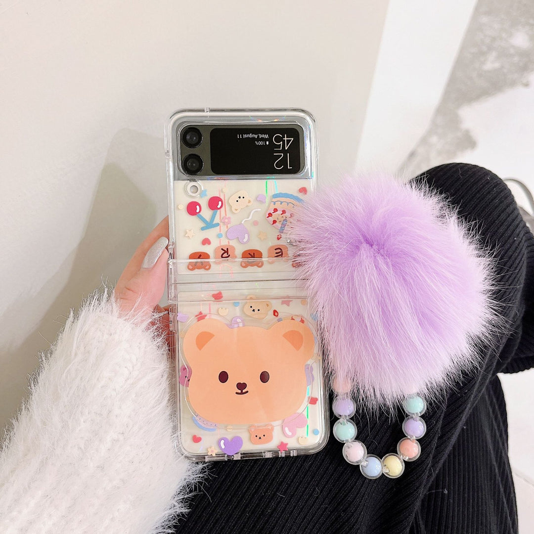 Ins Cartoon Purple Hair Ball Bracelet Folding Mobile Phone Protective Shell