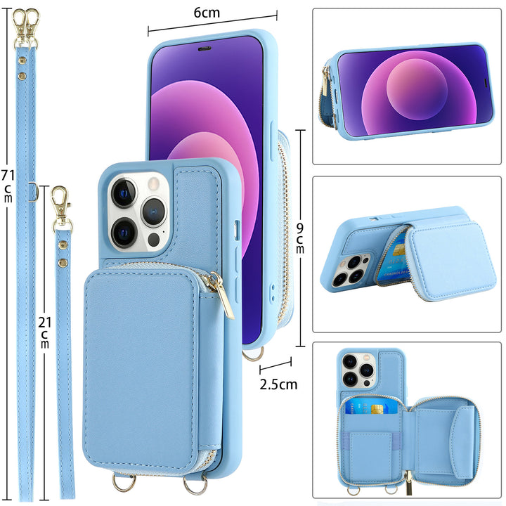 Carcasă telefonică iPhone14Pro Crossbody Zipper Tipul portofelului cu card multifuncțional Tipul aplicabil din piele de protecție aplicabilă