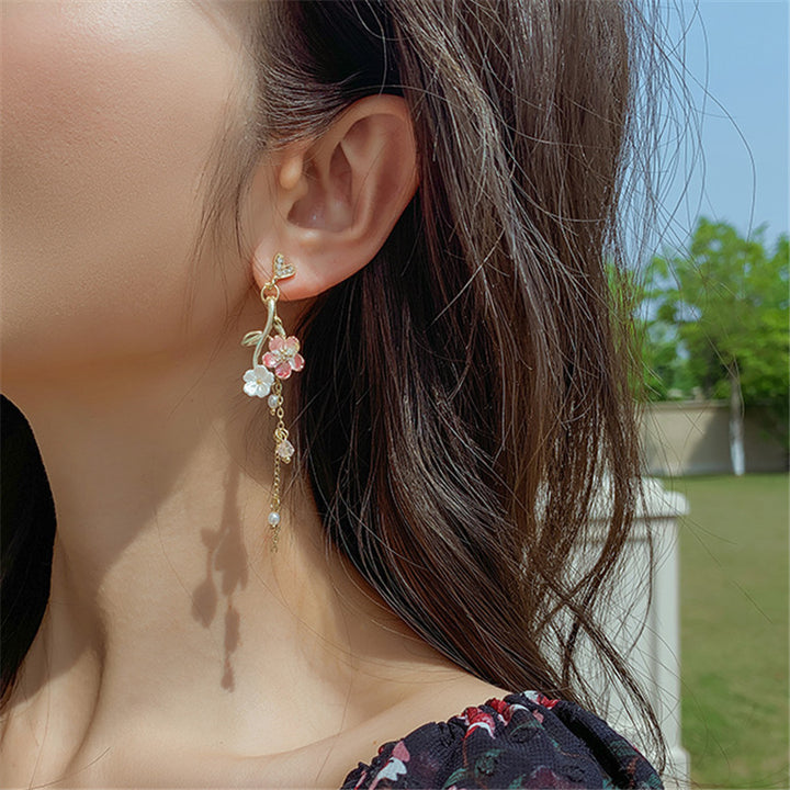 Women's Heart Long Cross Design Flower Earrings