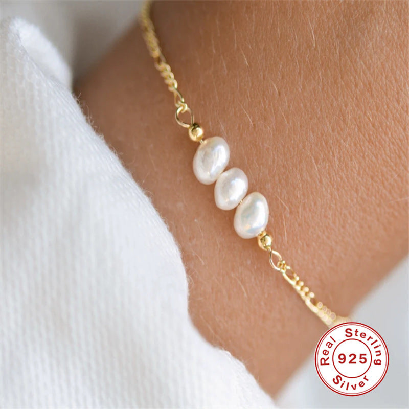 Fashion Statement Sterling Silver Design Pearl Bracelet