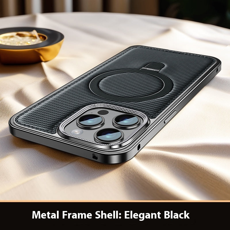 Elastic Buckle Metal Frame Carbon Fiber Pattern Bracket Phone Protective Case