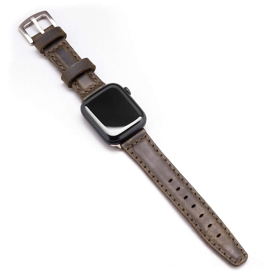 Apple Watch 7 45 MM Handmade Leather Band Strap Haki