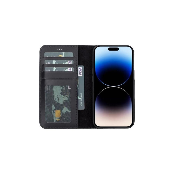 Apple iPhone 15 Plus carcasă portofel din piele autentică cu magnet ascuns