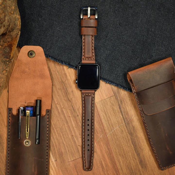 Apple Watch 9 41 MM Handmade Leather Band Strap Brown